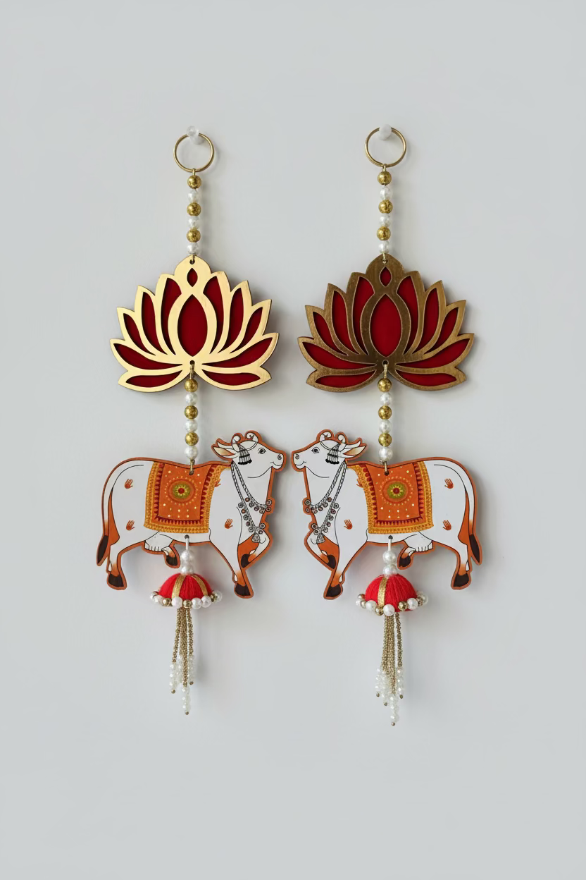 Lotus with Cow hanging | Latkan Toran set | housewarming decorations/ pooja decoration/ Ganpati Decor |Diwali Decoration