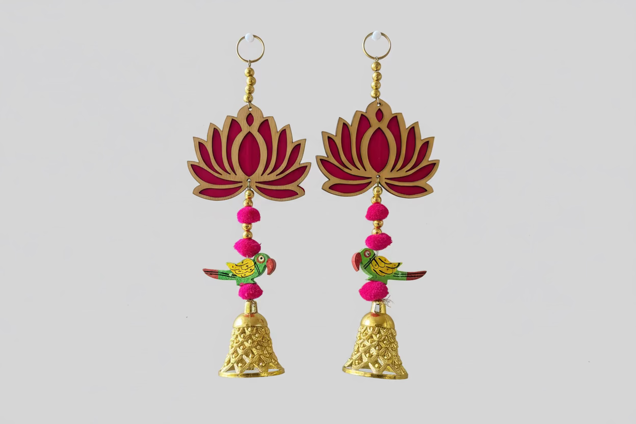 Lotus with Parrot hanging | Latkan Toran set | housewarming decorations/ pooja decoration/ Ganesha festival Decor |Diwali Decoration