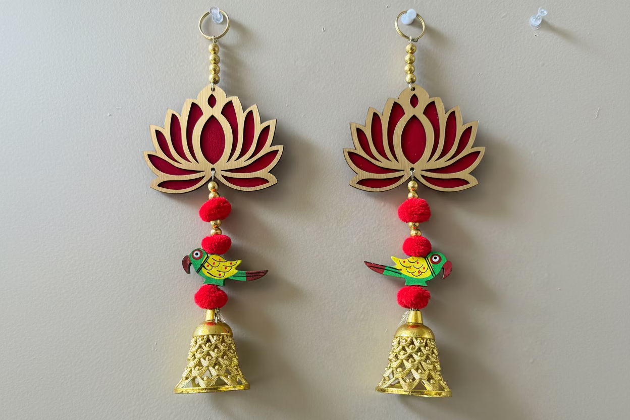 Lotus with Parrot hanging | Latkan Toran set | housewarming decorations/ pooja decoration/ Ganesha festival Decor |Diwali Decoration