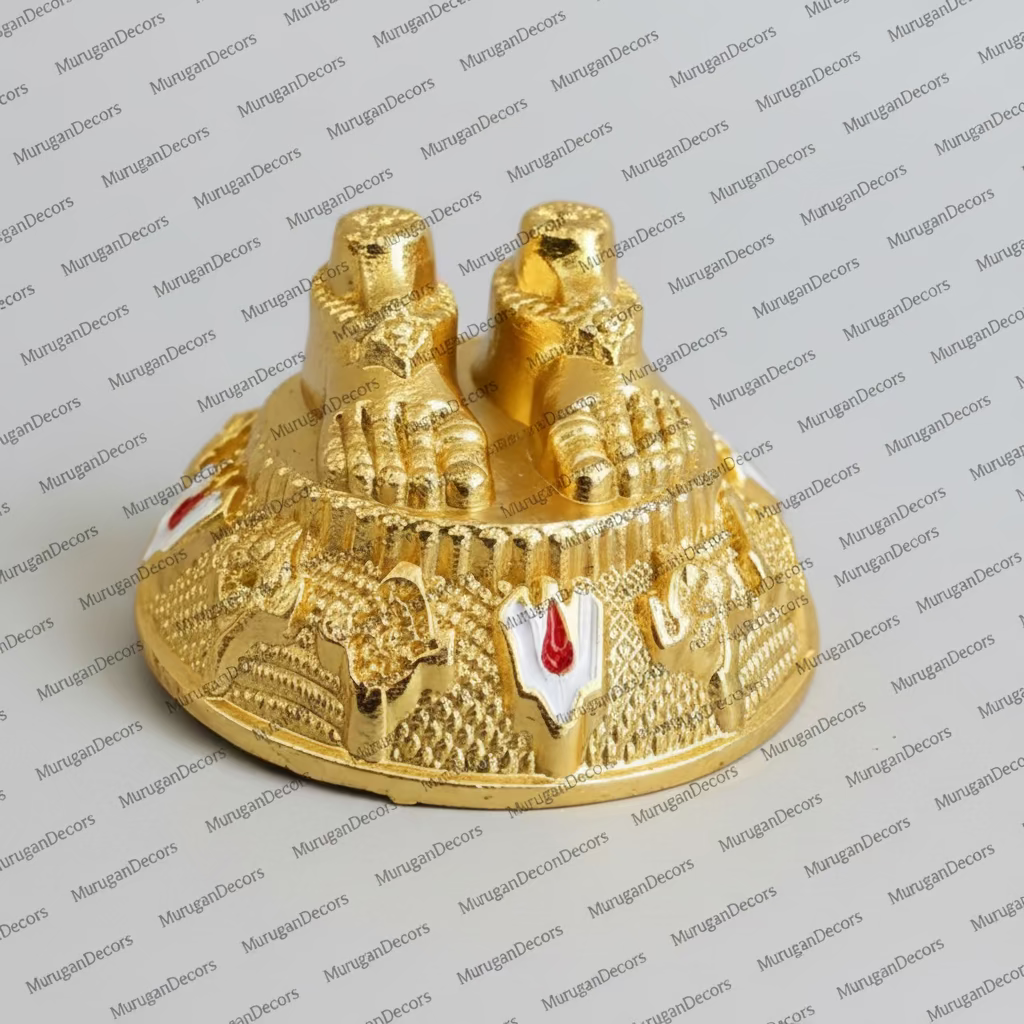 Tirupati Balaji Charan Paduka – 3" Metal Vishnu Footprints with Tilak for Pooja| Home Blessings (Gold/Silver Finish) | Traditional Housewarming Return Gifting | Hindu festival Gifts