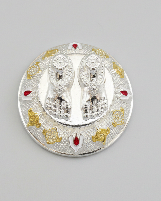 Tirupati Balaji Charan Paduka – 3" Metal Vishnu Footprints with Tilak for Pooja| Home Blessings (Gold/Silver Finish) | Traditional Housewarming Return Gifting | Hindu festival Gifts