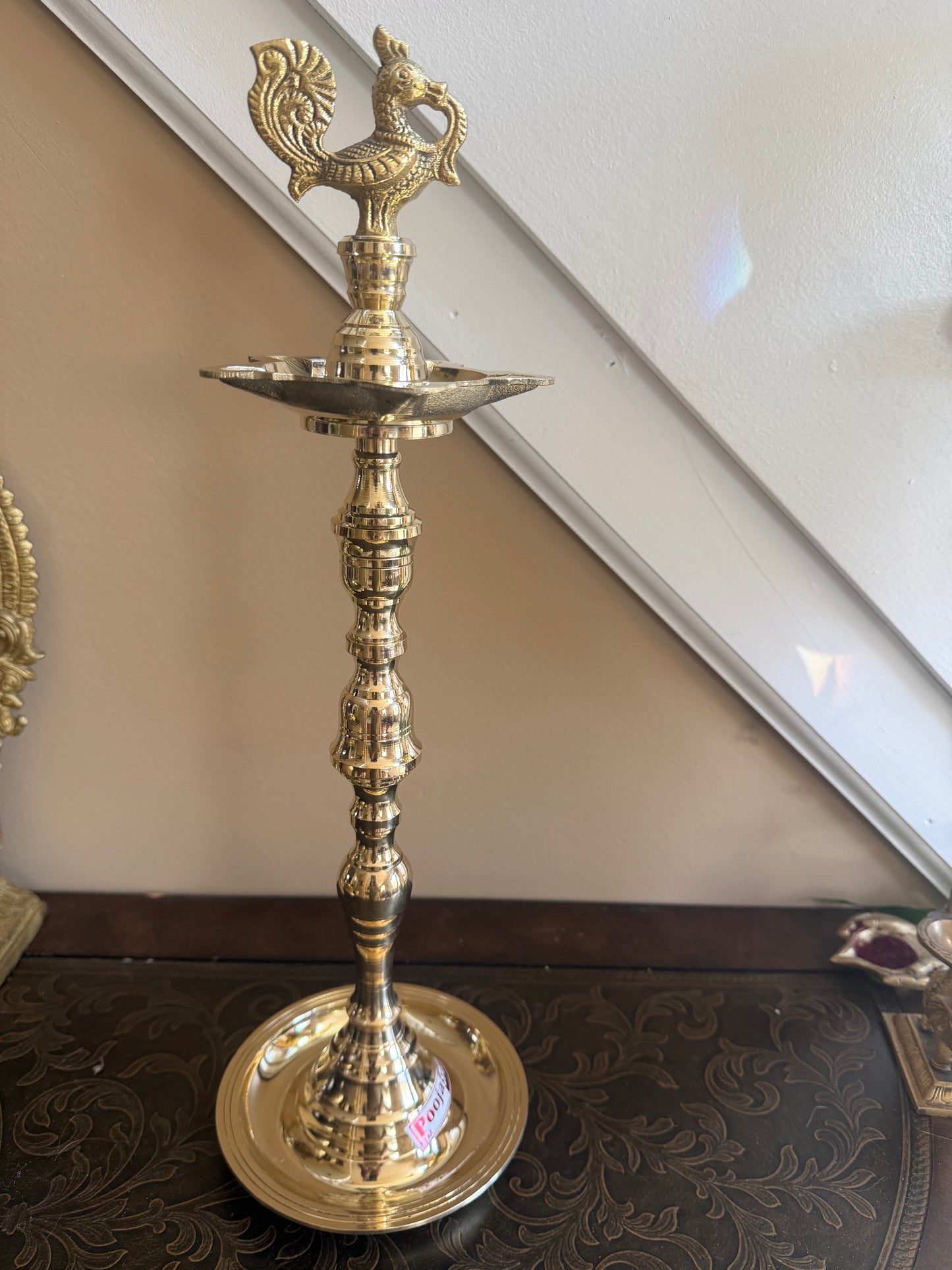 Brass Kuthu Vilakku – (16 inch) 5-Wick Traditional Oil Lamp for Hindu pooja|Home Mandir|Diya Lamp for Puja Diwali Diyas - Traditional Samai Lamp Kutthu vilakku Panchmahal Deepam - Indian Diwali Gifts