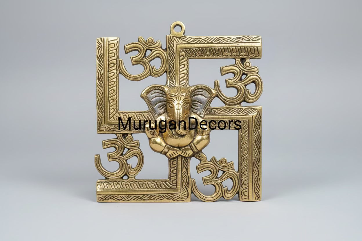 Brass Ganesha Swastik Wall Hanging Statue – Hindu Om Decor for House Entry|Housewarming| Festival Gifting |Home Decor Item|Best House Warming Gift|Spiritual Good Luck Gifts|Home Decorative by Indian Collectible