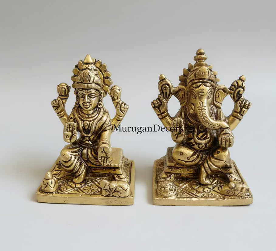 3 inch Ganesha and Lakshmi God statues for pooja room |Brass Hindu god idols| Vinayakar & Lakshmi Murti | Antique Brass Statue|Lakshmi |Vinayagar | Lakshmi brass Statue for Hindu pooja