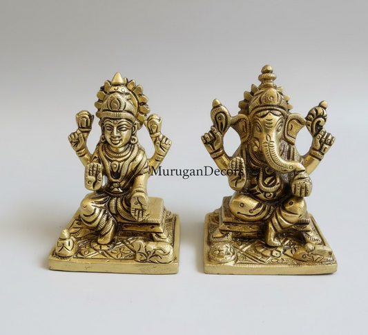 3 inch Ganesha and Lakshmi God statues for pooja room |Brass Hindu god idols| Vinayakar & Lakshmi Murti | Antique Brass Statue|Lakshmi |Vinayagar | Lakshmi brass Statue for Hindu pooja