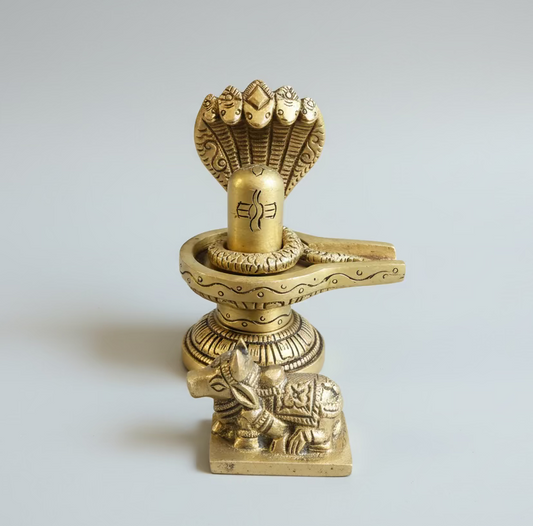 Brass Shiva Lingam with Nandi Statue Set – Sacred Shiv Ling| Nandi Idol for Home Mandir| Spiritual Worship|3 inch| Handmade Brass Statue |Idols for Hindu pooja