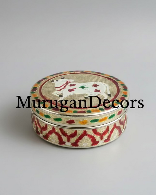 Meenakari Pichwai Stainless Steel Container Box |pichwai design decorative work steel box |pooja box| Laddu Box for Diwali |Housewarming Return Gift