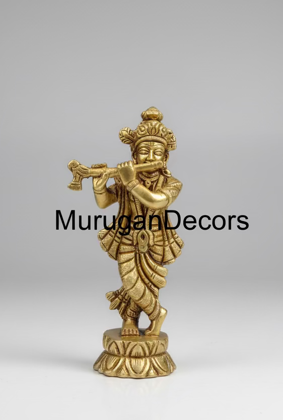 Brass Krishna with Cow Statue – Lord Krishna &amp; Cow Figurine for Home Mandir, Pooja &amp; Spiritual Gifting|Idols for Hindu pooja |housewarming| festival|Return Gifts