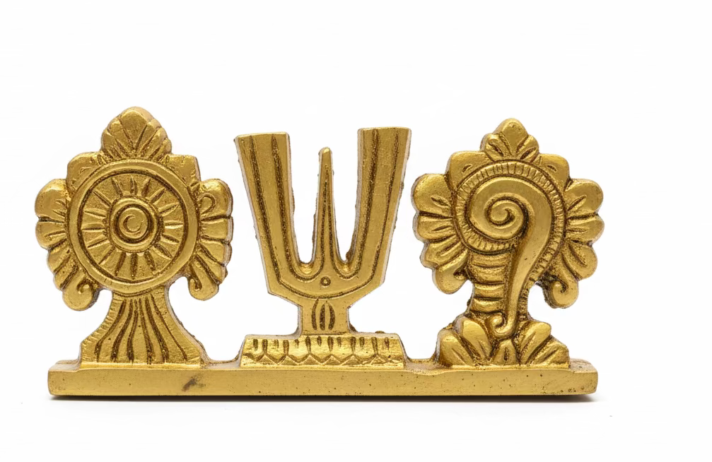 Brass Shankh Chakra Namah Showpiece | Shri Tirupati Balaji Shankha Chakra Tilak | Padmanabha Swami | Lord Vishnu |Brass Home Decor | Statue|Lord Venkateswara|Tirupati Balaji Idol for Pooja|Idols for Hindu pooja |housewarming| festival|Return Gifts