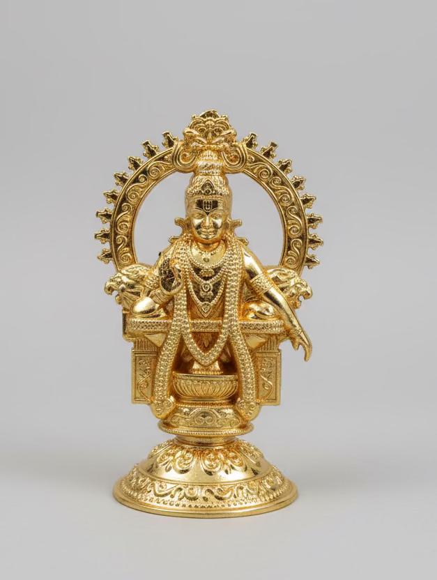 Gold Plated Metal Ayyapa Idol – Divine Lord Ayyappan murti | Statue for Ayyappa Pooja Return Gifts| Spiritual Gifting | Car dash murti|divine figure return gifts