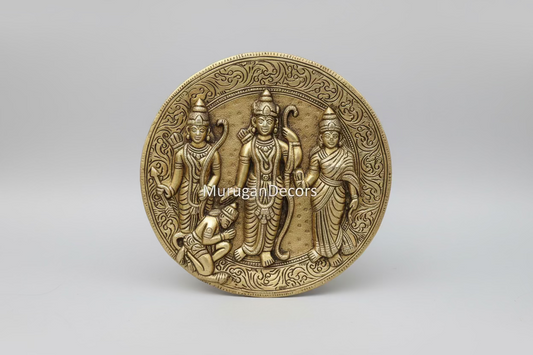 8" Round Shape brass Ram Darbar Wall Hanging | Sacred Sculpture of Lord Rama, Sita, Lakshman,Hanuman for Home Temple Gifting |Art | Housewarming Gifts| Wall Décor|Hindu Traditional Home Decor| Spiritual Gifts|Home Decorative by Indian Collectible