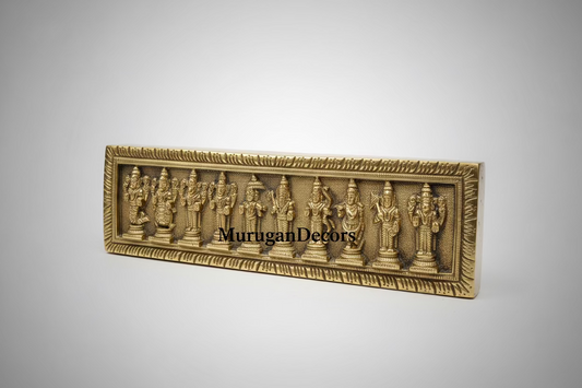 Brass Vishnu Dashavatara Wall Hanging – Antique Finish Ten Incarnations Sculpture for Hindu Temple Art | Housewarming Gifts| Wall Décor|Hindu Traditional Home Decor| Best House Warming Gift|Spiritual Gifts|Home Decorative by Indian Collectible