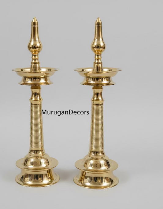 27 inch Standing Brass Kerala Samai |Traditional Lamp from Kerala (Nilavilakku) | 2 feet Kerala kuthu vilakku | Housewarming Return Gifts|Kerala Deepam|Traditional Oil Lamp for Home Mandir| Panchmahal Deepam - Indian Diwali Gifts