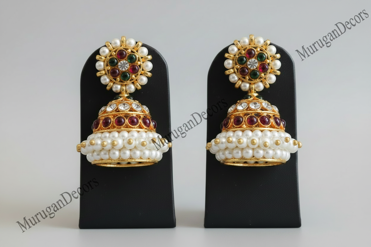 Big Kemp Temple Indian jewelry Earrings jimikki|Jumkka|| Bharatnatyam, Kuchipudi, Engagement, Weddings, Birthdays | Classical Dance Jewelry