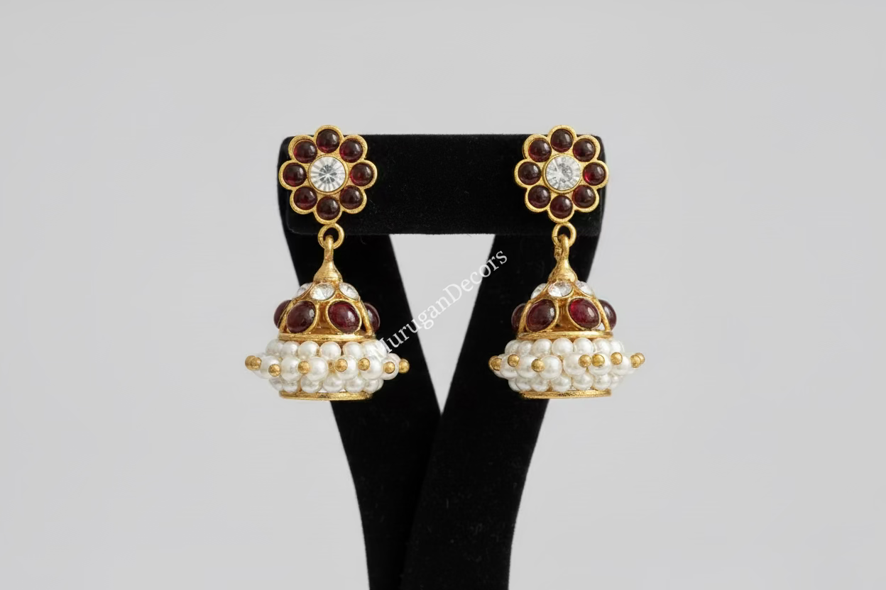 Big Kemp Temple Indian jewelry Earrings jimikki|Jumkka|| Bharatnatyam, Kuchipudi, Engagement, Weddings, Birthdays | Classical Dance Jewelry