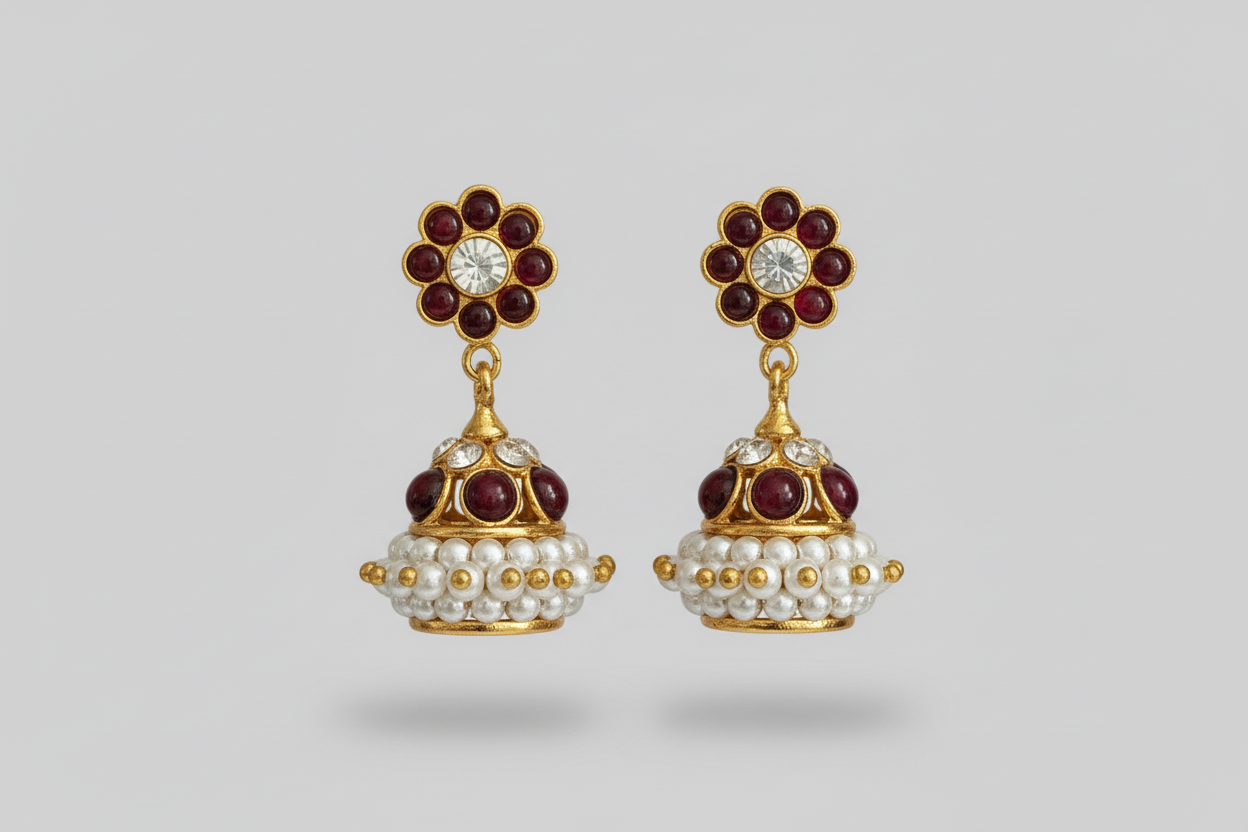 Big Kemp Temple Indian jewelry Earrings jimikki|Jumkka|| Bharatnatyam, Kuchipudi, Engagement, Weddings, Birthdays | Classical Dance Jewelry
