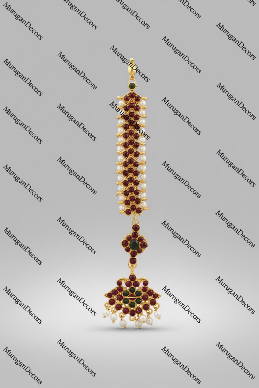 Traditional Tikka Kemp temple Indian Jewelry | Kempu Pearls | Single Nethi/Netti Chutti| Bharatnatyam, Kuchipudi, Engagement, Weddings | Classical Dance Jewelry