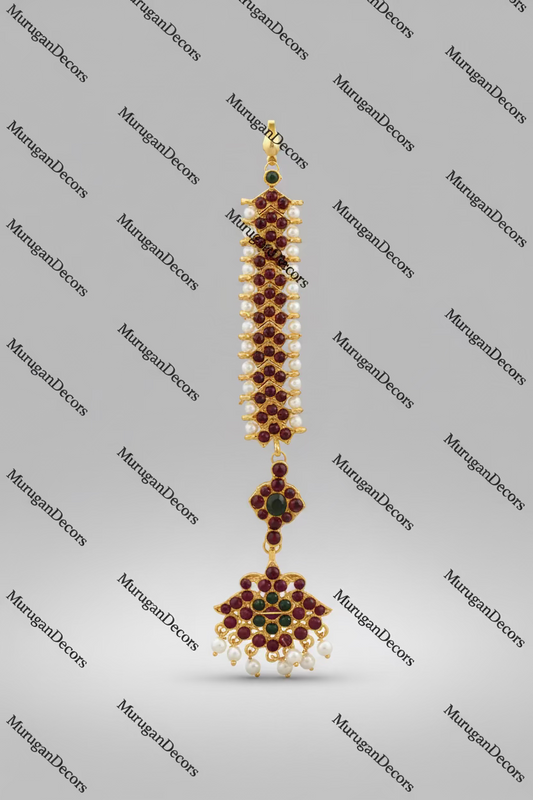 Traditional Tikka Kemp temple Indian Jewelry | Kempu Pearls | Single Nethi/Netti Chutti| Bharatnatyam, Kuchipudi, Engagement, Weddings | Classical Dance Jewelry