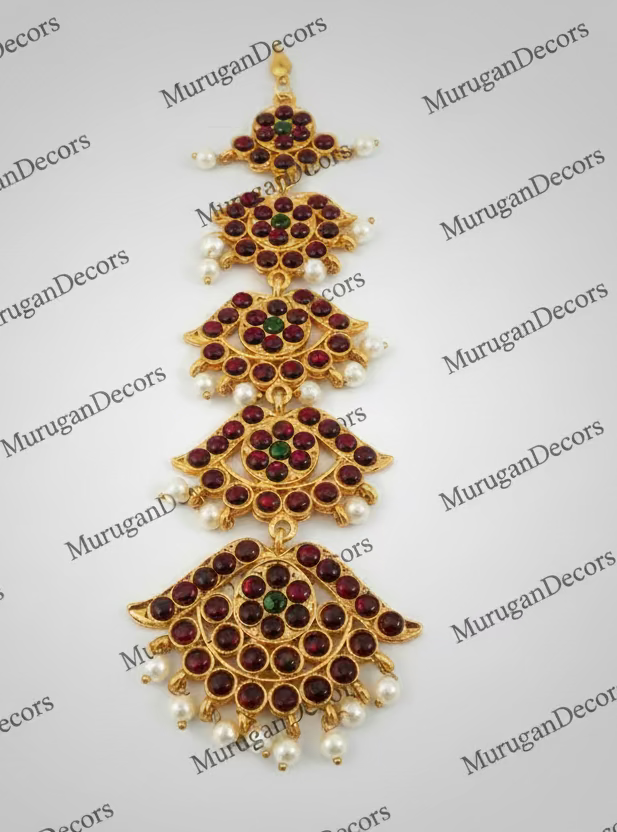 Traditional Tikka Kemp temple Indian Jewelry | Kempu Pearls | Single Nethi/Netti Chutti| Bharatnatyam, Kuchipudi, Engagement, Weddings | Classical Dance Jewelry