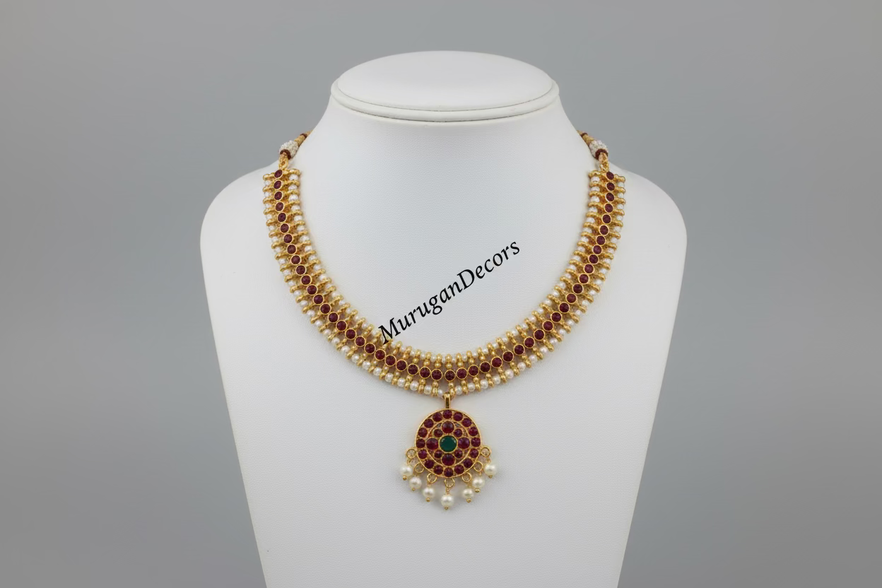 Bharatnatyam Dance Jewelry full 14 piece Set| Red Kemp Bharatanatyam Jewellery/ Stone & Pearl |Classical Dance Jewelry set