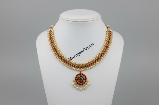Pearl Red Kemp temple Indian jewelry |Kids size | Short Choker Necklace | Bharatnatyam Kuchipudi Engagement Weddings Birthdays | Classical Dance Jewelry