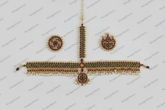 Red GREEN WHITE STONE Temple Indian Jewelry Headset | Head set Jewelry|Bharatnatyam, Kuchipudi, Weddings, Birthdays | Classical Dance Jewelry