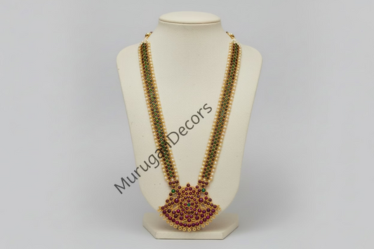 Red Kemp Stone Long chain Haram Temple Indian jewelry | LONG maala/Haram | Bharatanatyam Kuchipudi Dance Jewelry Weddings Birthdays | Classical Dance Jewelry