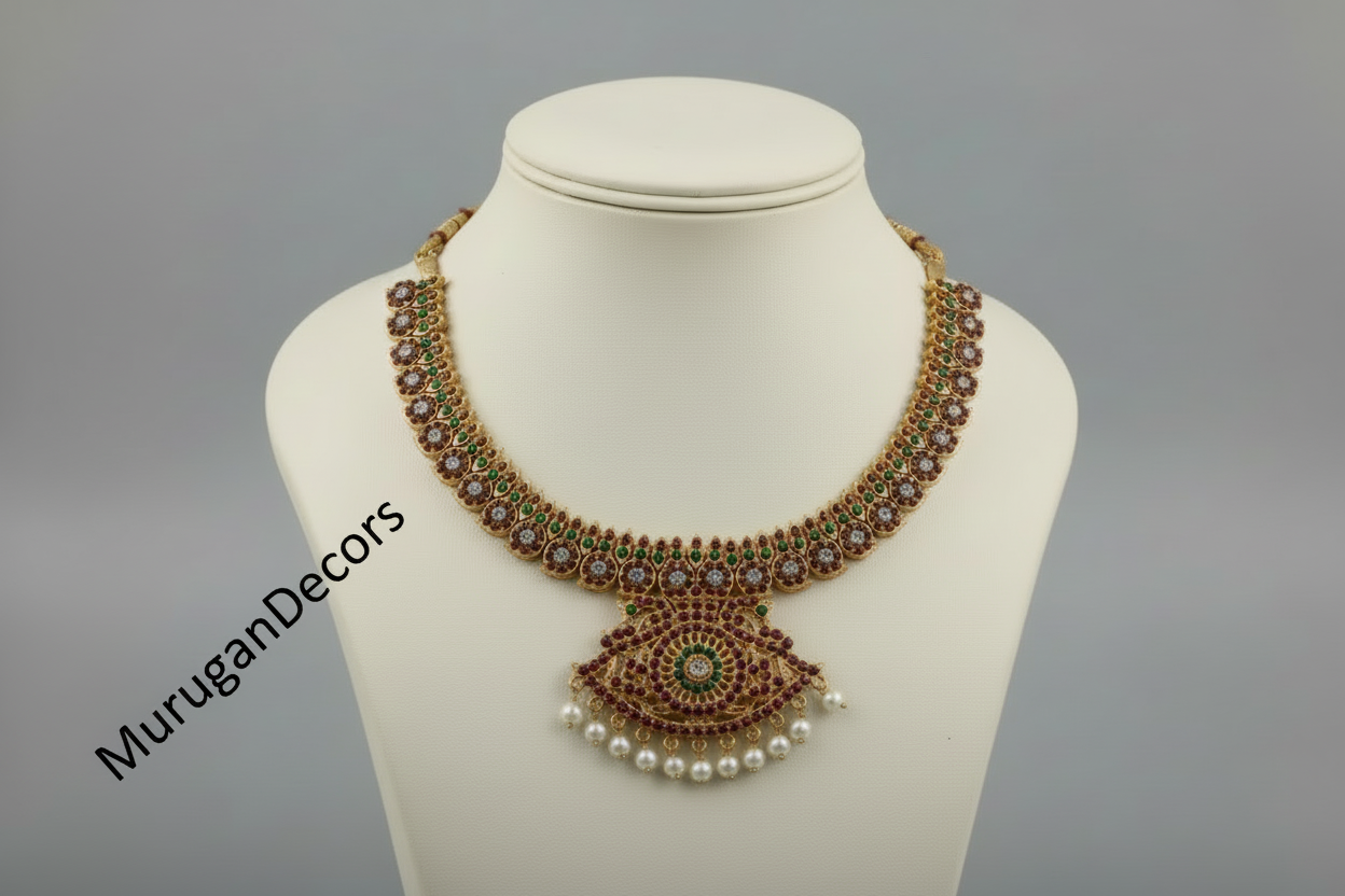 Heavy Mango Mala Kemp Temple Indian Dance Jewelry – Long Maala and Short Necklace |Long Haram|for Bharatnatyam, Kuchipudi Dance, Weddings, Engagements| Classical Dance Jewelry