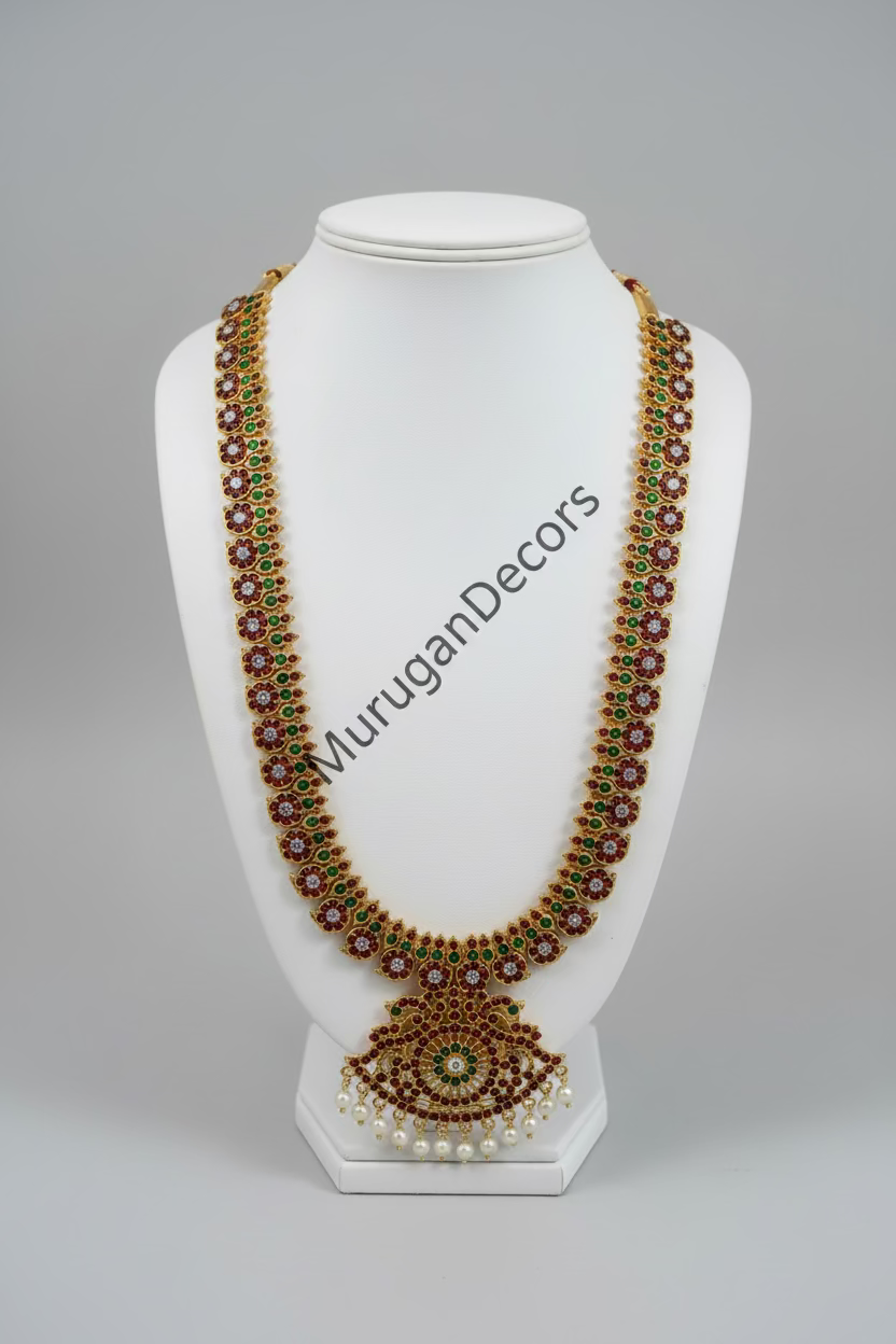 Heavy Mango Mala Kemp Temple Indian Dance Jewelry – Long Maala and Short Necklace |Long Haram|for Bharatnatyam, Kuchipudi Dance, Weddings, Engagements| Classical Dance Jewelry