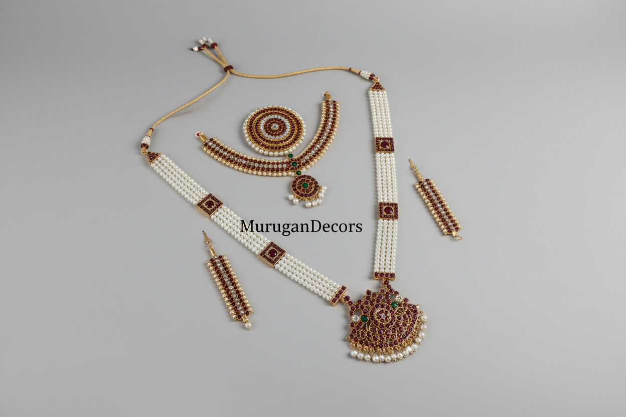 Bharathanatyam Dance Jewellery full Set| Kemp Bharatanatyam Jewelry/ Stone & Pearl Jewelry Set For Dance