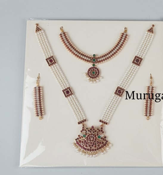 Bharathanatyam Dance Jewellery full Set| Kemp Bharatanatyam Jewelry/ Stone & Pearl Jewelry Set For Dance