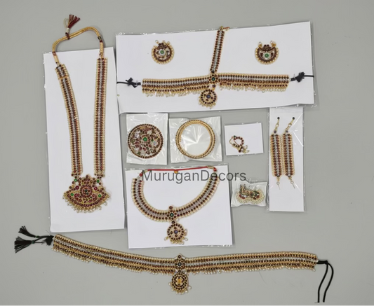 Bharathanatyam Dance Jewellery full Set with Hip Belt | Kemp Bharatanatyam Jewelry/ Stone & Pearl Jewelry Set For Classical Dance
