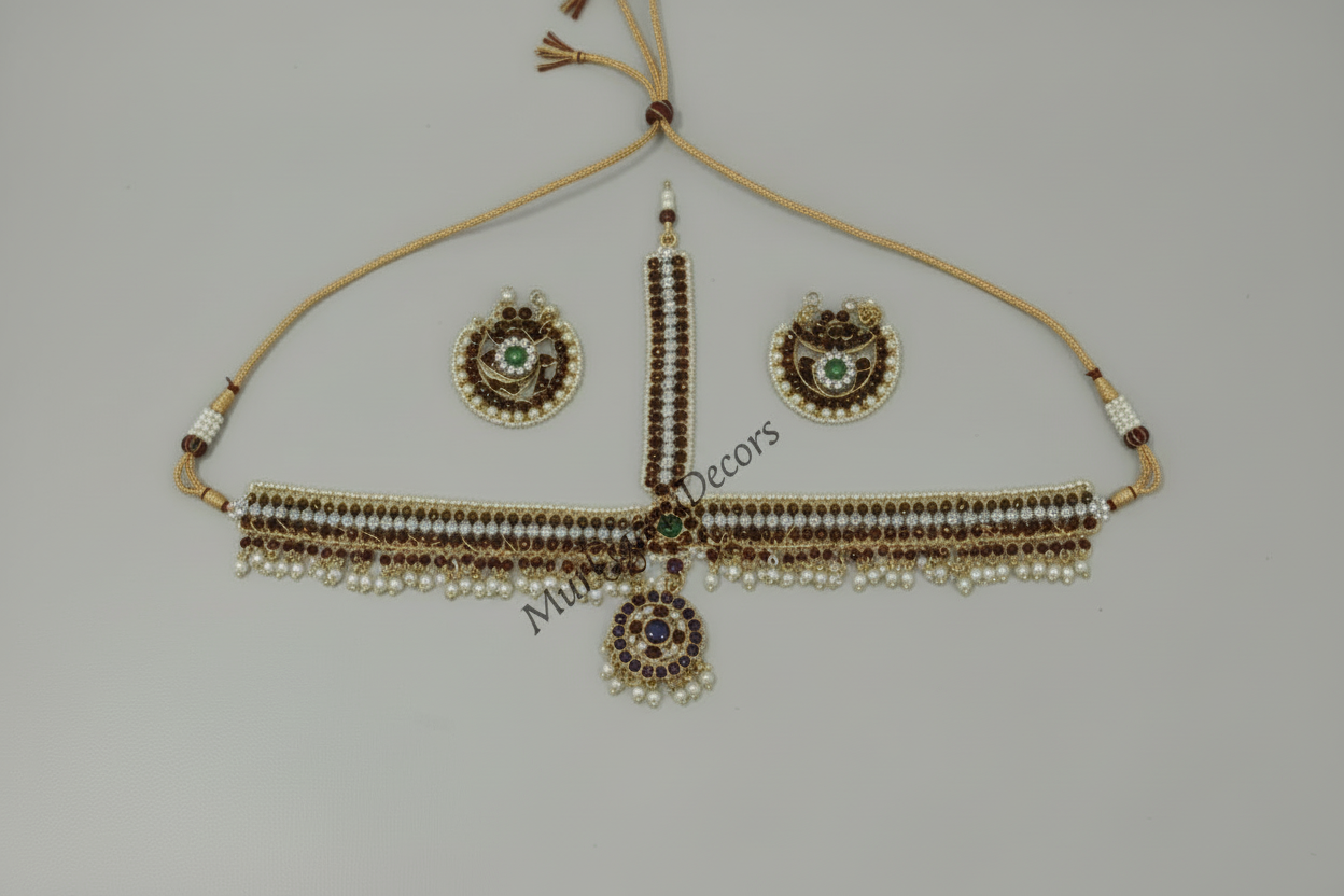 Bharathanatyam Dance Jewellery full Set with Hip Belt | Kemp Bharatanatyam Jewelry/ Stone & Pearl Jewelry Set For Classical Dance