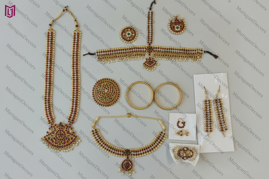 Bharatnatyam Dance Jewelry full Set| Good Quality Red and White Kemp stone Bharatanatyam Jewellery/ Stone & Pearl |Classical Dance Jewelry set