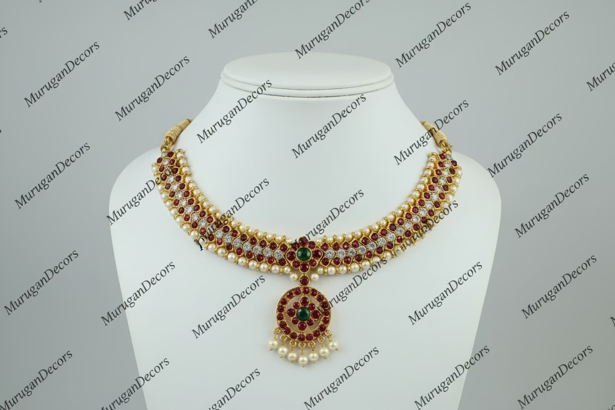 Bharatnatyam Dance Jewelry full Set| Good Quality Red and White Kemp stone Bharatanatyam Jewellery/ Stone & Pearl |Classical Dance Jewelry set