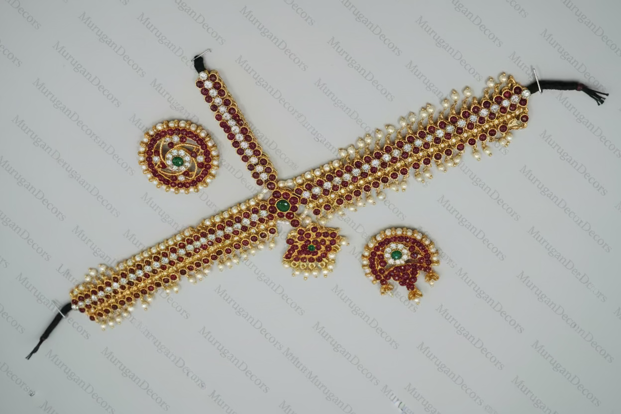 Bharatnatyam Dance Jewelry full Set| Good Quality Red and White Kemp stone Bharatanatyam Jewellery/ Stone & Pearl |Classical Dance Jewelry set