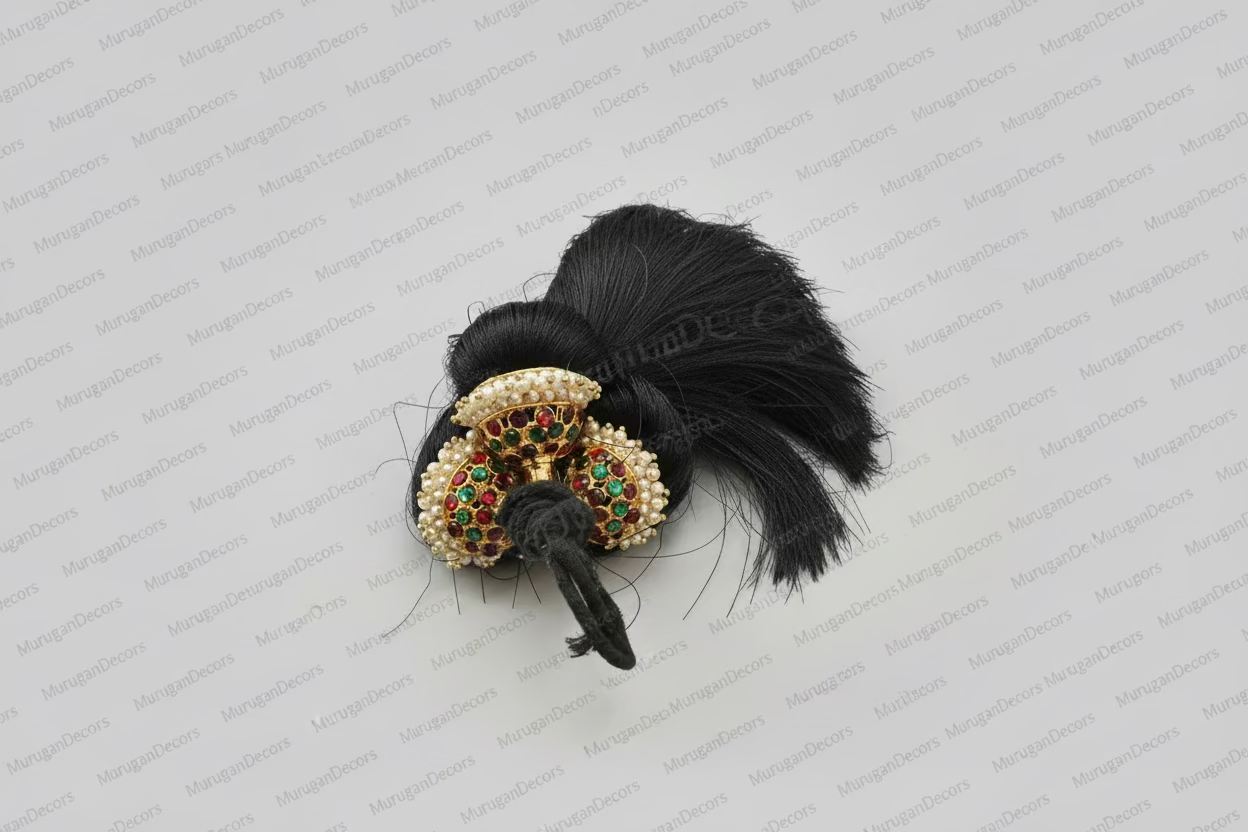 Black Velvet Jada Kunjalam (Billalu/Gantalu) — Bridal &amp; Classical Dance Hair Ornament for Bharatanatyam, Kuchipudi, Kupullu|Bharatanatyam Kuchipudi Weddings Events | Classical Dance Jewelry
