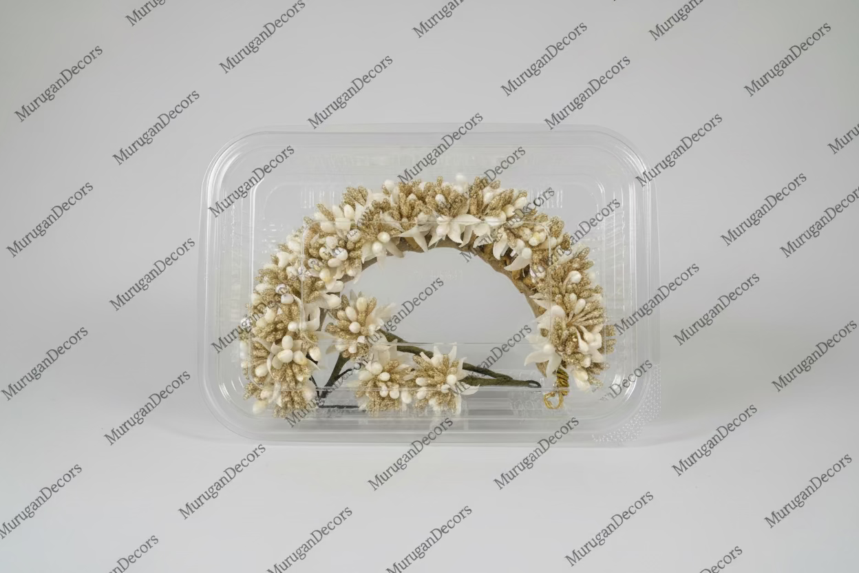 Reusable Artificial fabric flowers/moti South Indian hair accessory gajra/flower veni/tiara bridal/wedding/reception/sangeet |Indian fashion|Gajra flower for dance | Hair Flower