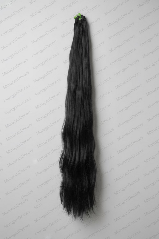 Black Long Silky Indian Braid Hair Extension — Three-Strand Wedding,Dance Jadai |Bridal False Hair| Indian Dance Jewelry Ready Jada | hair extension for dance|Bharatanatyam Kuchipudi Weddings Events