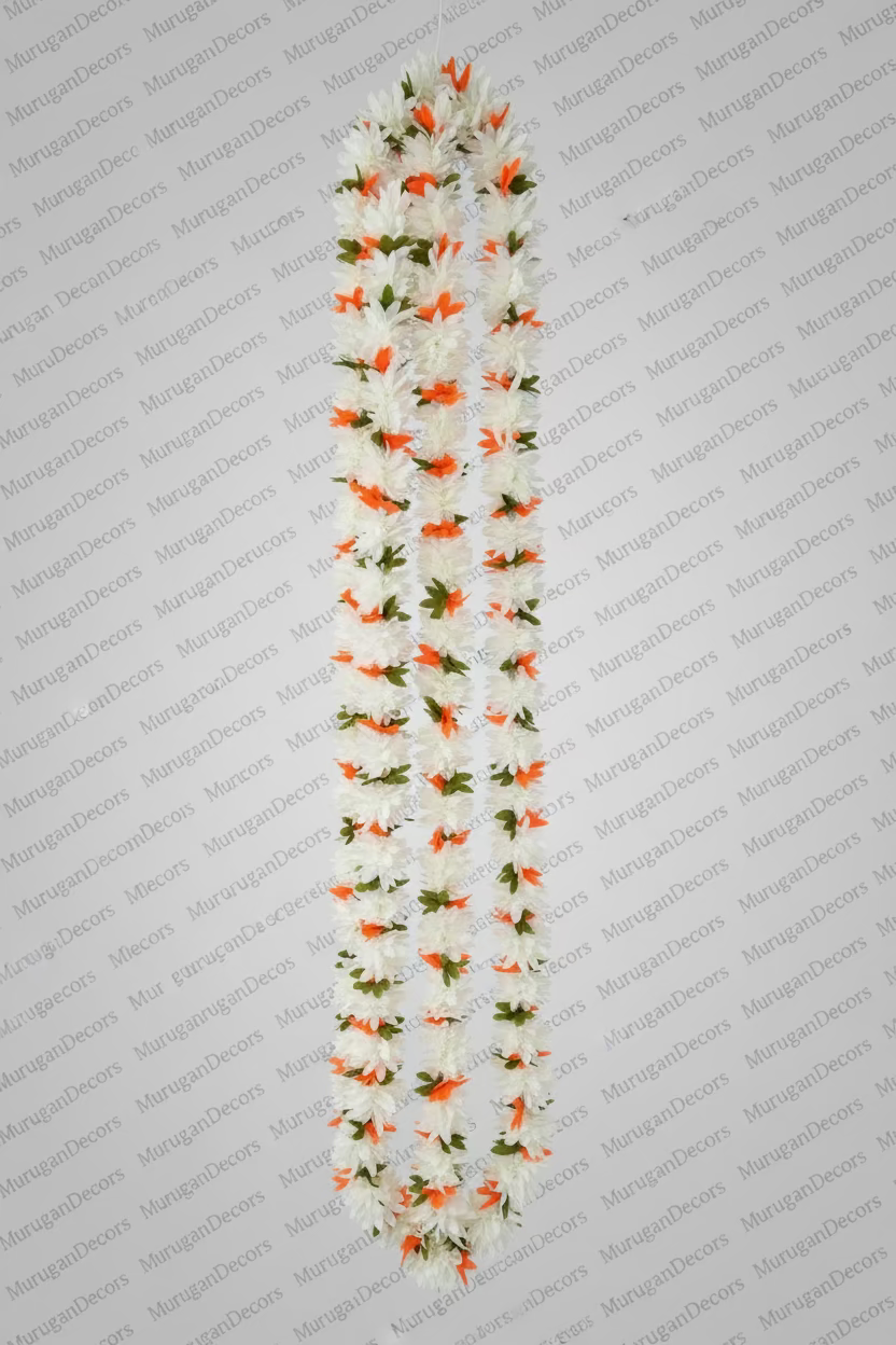 Full White/Orange 10 feet Jasmine Artificial garland  Decor /Long garland strings/ Pooja Decor / Indian Festival Decor / Artifical Flower Decor / Diwali/Ganesha/Wedding/Housewarming | Pooja | Festival Decor