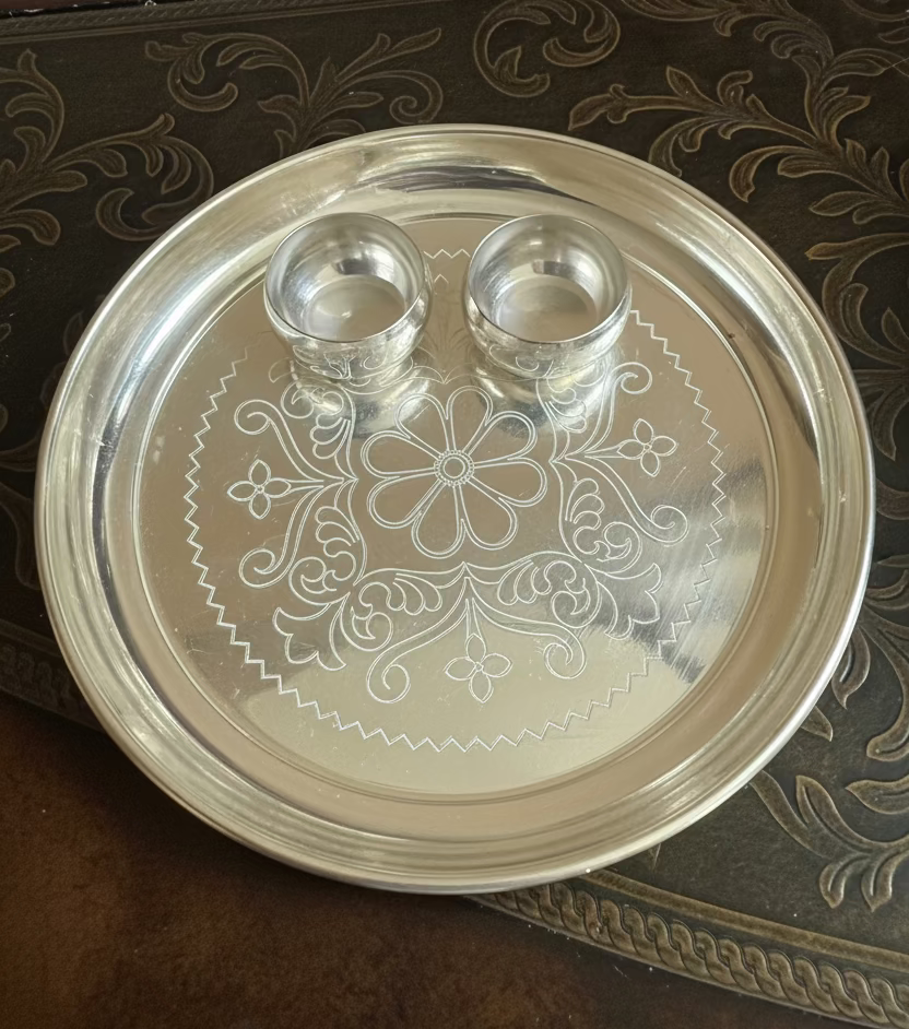 German Silver Pooja Thaali Plate |(10 inch)| Thamboolam plate: Indian Pooja Thali plate Favor | Wedding Favors |Housewarming Gifts
