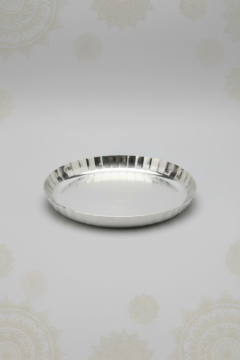 8-piece German Silver Plated Pooja Thali Set |(7 Inch) | Indian Pooja Thali plate Favor,| housewarming Gift| Wedding Favors
