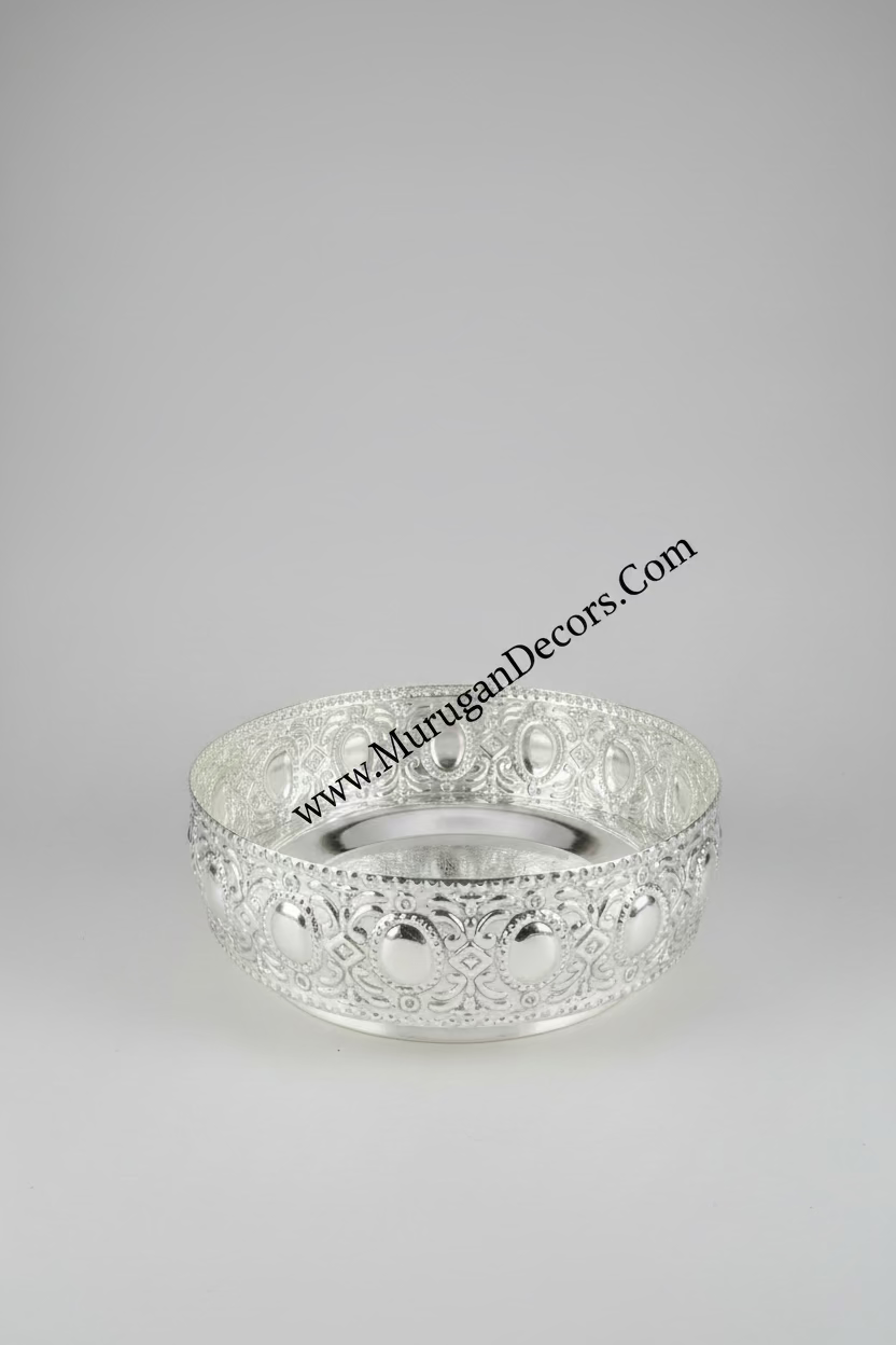 German Silver Pooja Thaali | German Silver Indian Pooja Tray Favor, Thambulam|Diwali Return Gift (8-Inch) |Favors Housewarming Gifting |Traditional Return Gifts