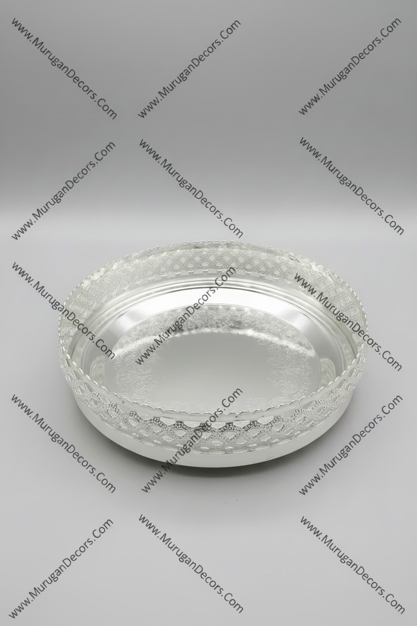 German Silver Pooja Thaali | German Silver Indian Pooja Tray Favor, Thambulam|Diwali Return Gift (8-Inch) |Favors Housewarming Gifting |Traditional Return Gifts