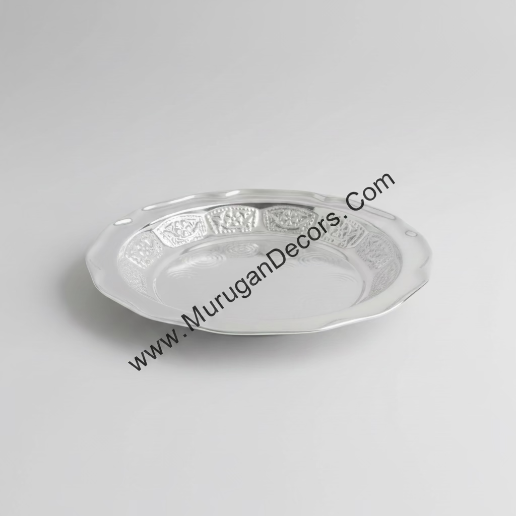 German Silver Pooja Thaali Plate | Thamboolam plate: Indian Pooja plate Favor,|housewarming Return Gift (10-Inch) | Wedding Favors |Housewarming Gifts– Traditional Return Gifts