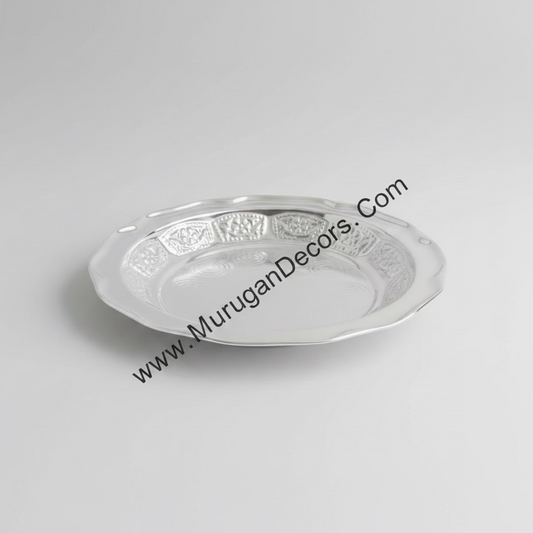 German Silver Pooja Thaali Plate | Thamboolam plate: Indian Pooja plate Favor,|housewarming Return Gift (10-Inch) | Wedding Favors |Housewarming Gifts– Traditional Return Gifts