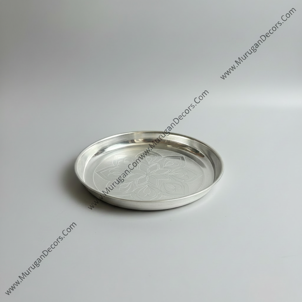 German Silver Pooja Thaali Plate |(10 inch)| Thamboolam plate: Indian Pooja Thali plate Favor | Wedding Favors |Housewarming Gifts