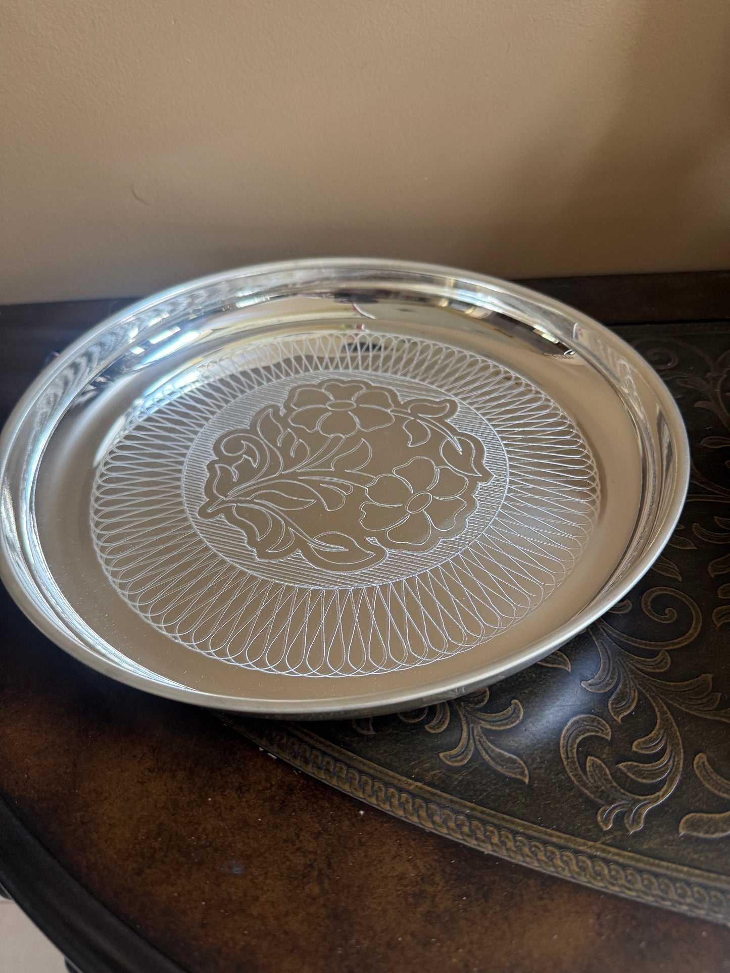 German Silver Pooja Thaali Plate |(10 inch)| Thamboolam plate: Indian Pooja Thali plate Favor | Wedding Favors |Housewarming Gifts