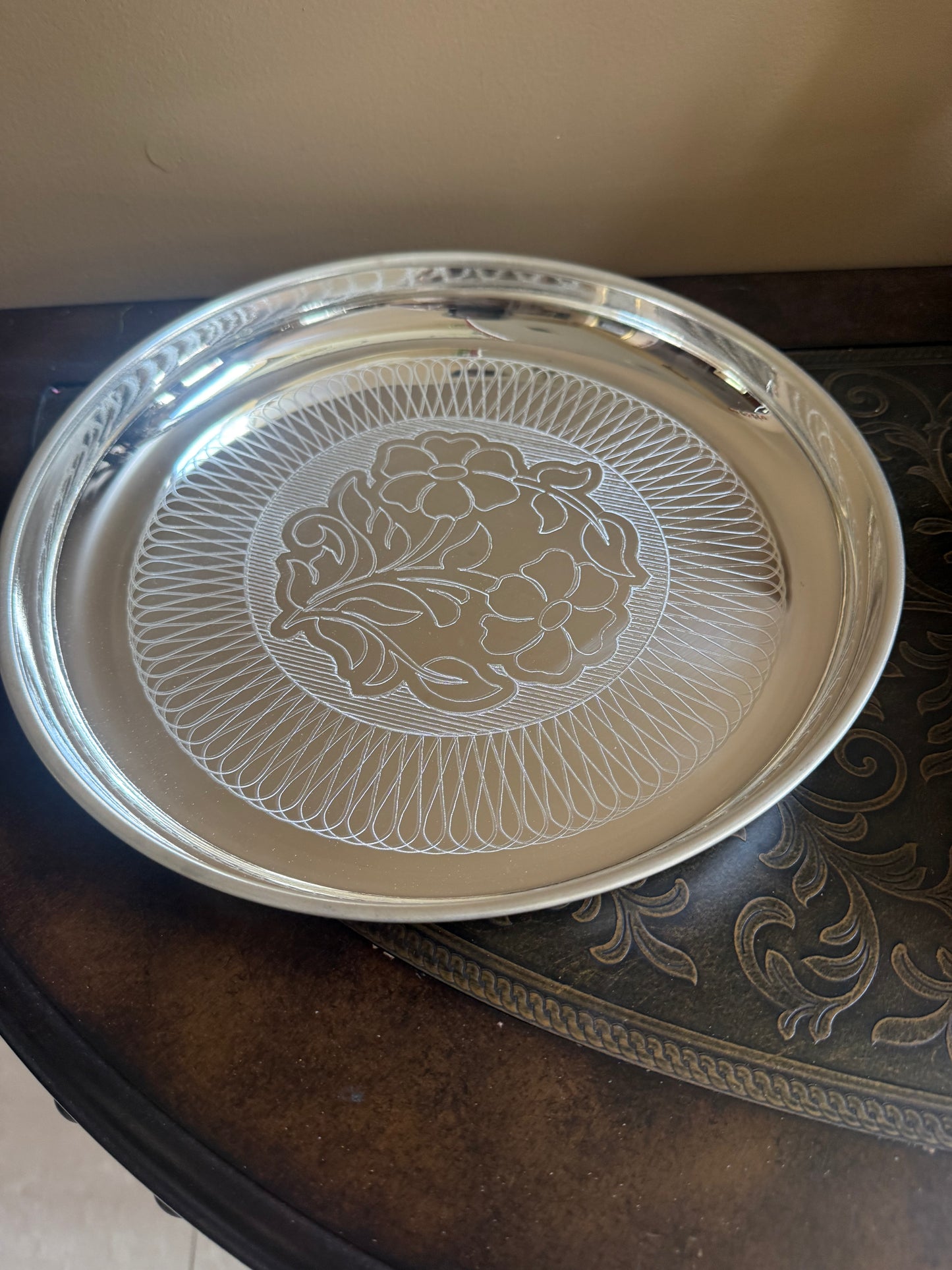 German Silver Pooja Thaali Plate |(10 inch)| Thamboolam plate: Indian Pooja Thali plate Favor | Wedding Favors |Housewarming Gifts