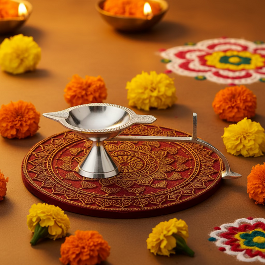 German Silver Aarti Diya | Kappor Arti Deepam stand |Wedding Favor, Religious Gift |Festival/Pooja return gifts| Favors Housewarming pooja Gifting |Traditional Return Gifts